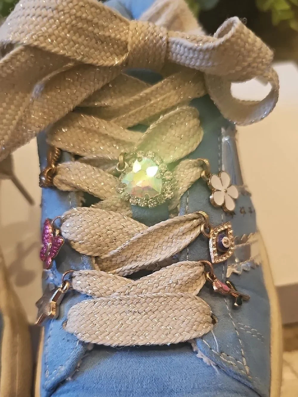 Blue Suede Casual Sneakers with Charm Accents Size 13